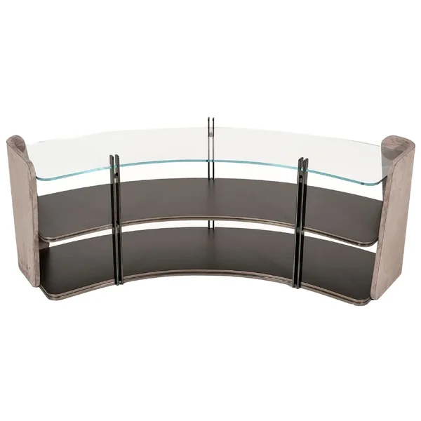 Casa Padrino armoire étagère de luxe gris / marron foncé / bronze 141,45 x 105,41 x H. 61,5 cm - Meuble incurvée avec plateau en verre - Meubles de salon - Meubles d'hôtel - Meubles de luxe