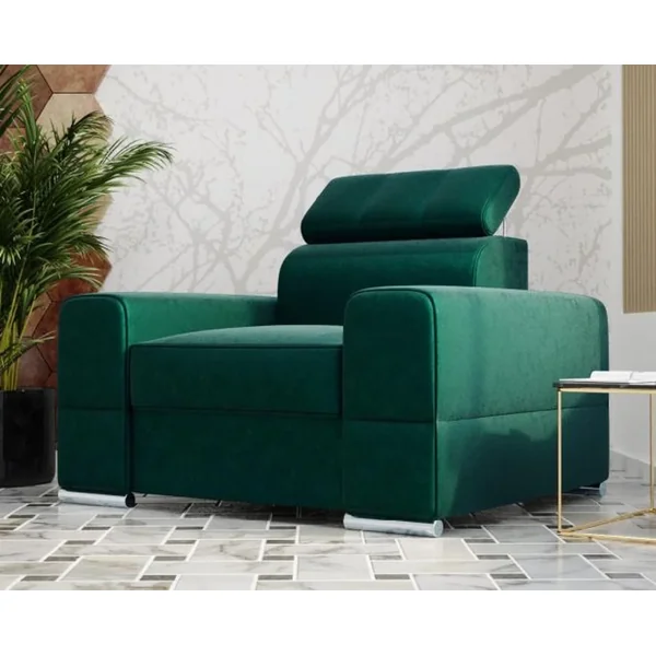 Casa Padrino living room armchair green / silver 114 x 97 x H. 78-95 cm - Modern armchair with adjustable headrest - Modern living room furniture