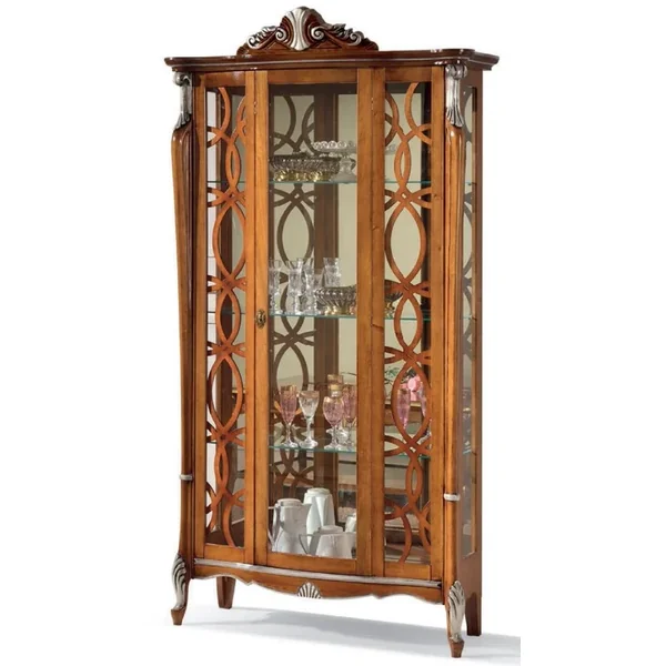 Casa Padrino Luxus Barock Vitrine Braun / Silber - Handgefertigter italienischer Barockstil Vitrinenschrank - Barockstil Möbel - Italienische Barock Möbel - Luxus Qualität - Made in Italy