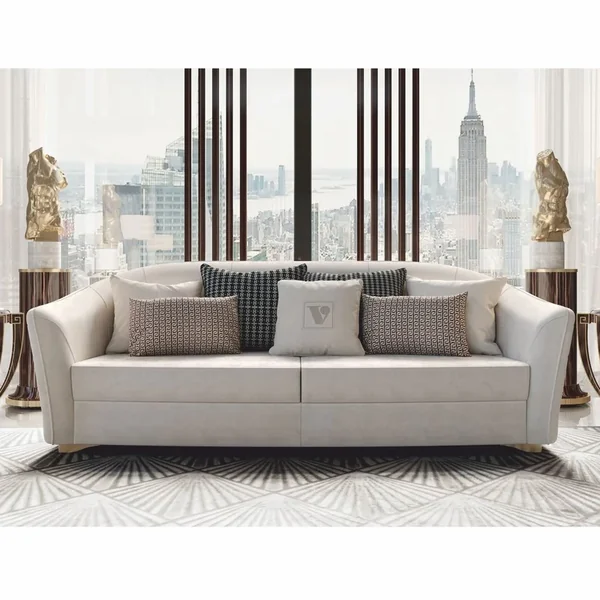 Casa Padrino sofá Chesterfield de lujo para hotel gris / oro 245 cm - Hecho en Italia