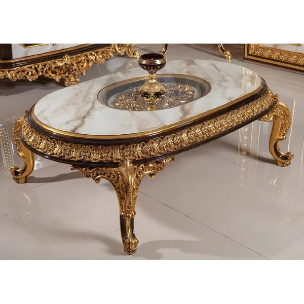 Casa Padrino tavolo da soggiorno barocco di lusso con piano in vetro bianco / marrone scuro / oro - Magnifico tavolo da soggiorno stile barocco - Mobili da soggiorno barocchi - Nobile e Magnifico